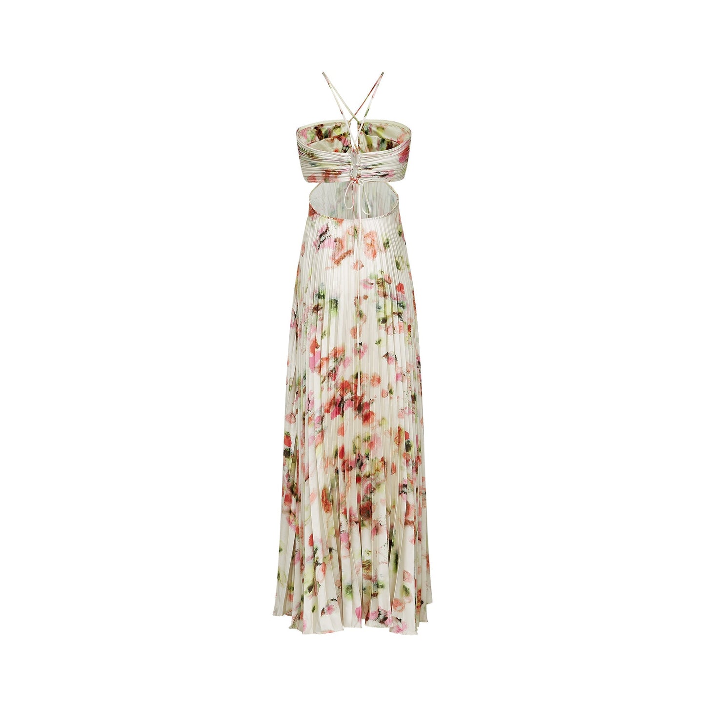 Floral Print Pleated Halter Maxi Dress in Ivory for Women - Marta