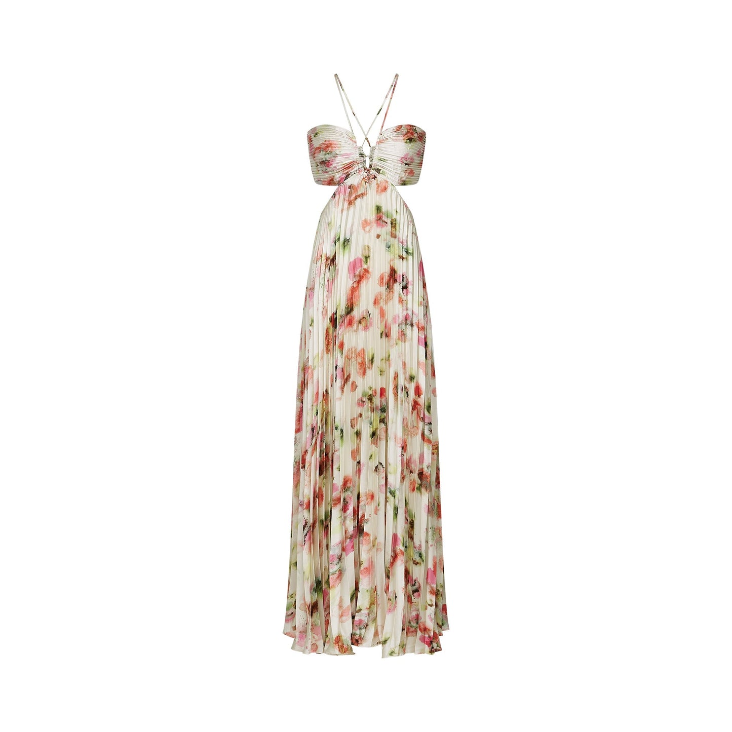 Floral Print Pleated Halter Maxi Dress in Ivory for Women - Marta