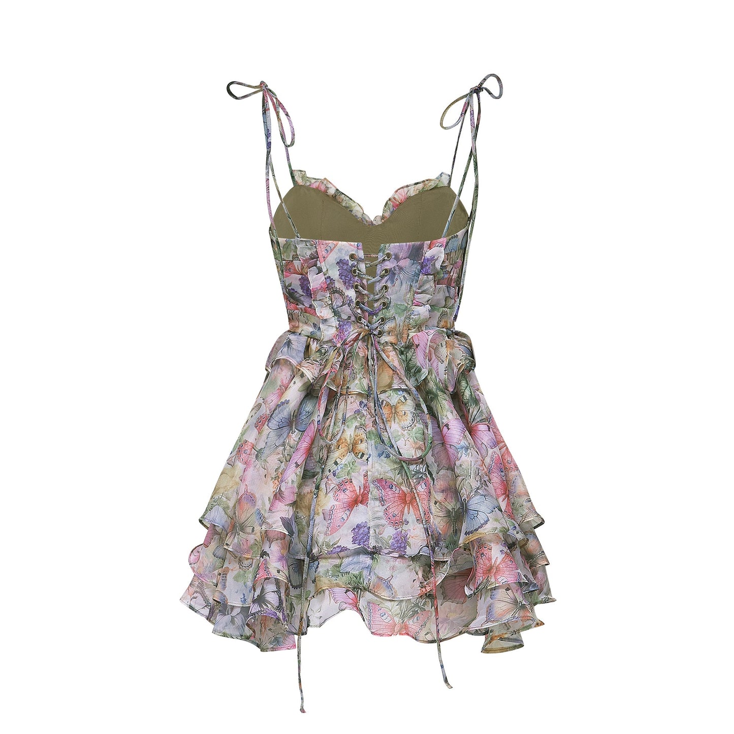 Multicolor Butterfly Print Mini Dress with Ruffle Hem for Women - Diletta