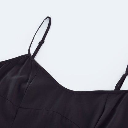 Black and White Spaghetti Strap Maxi Dress with Side Slit for Women - Alessandra