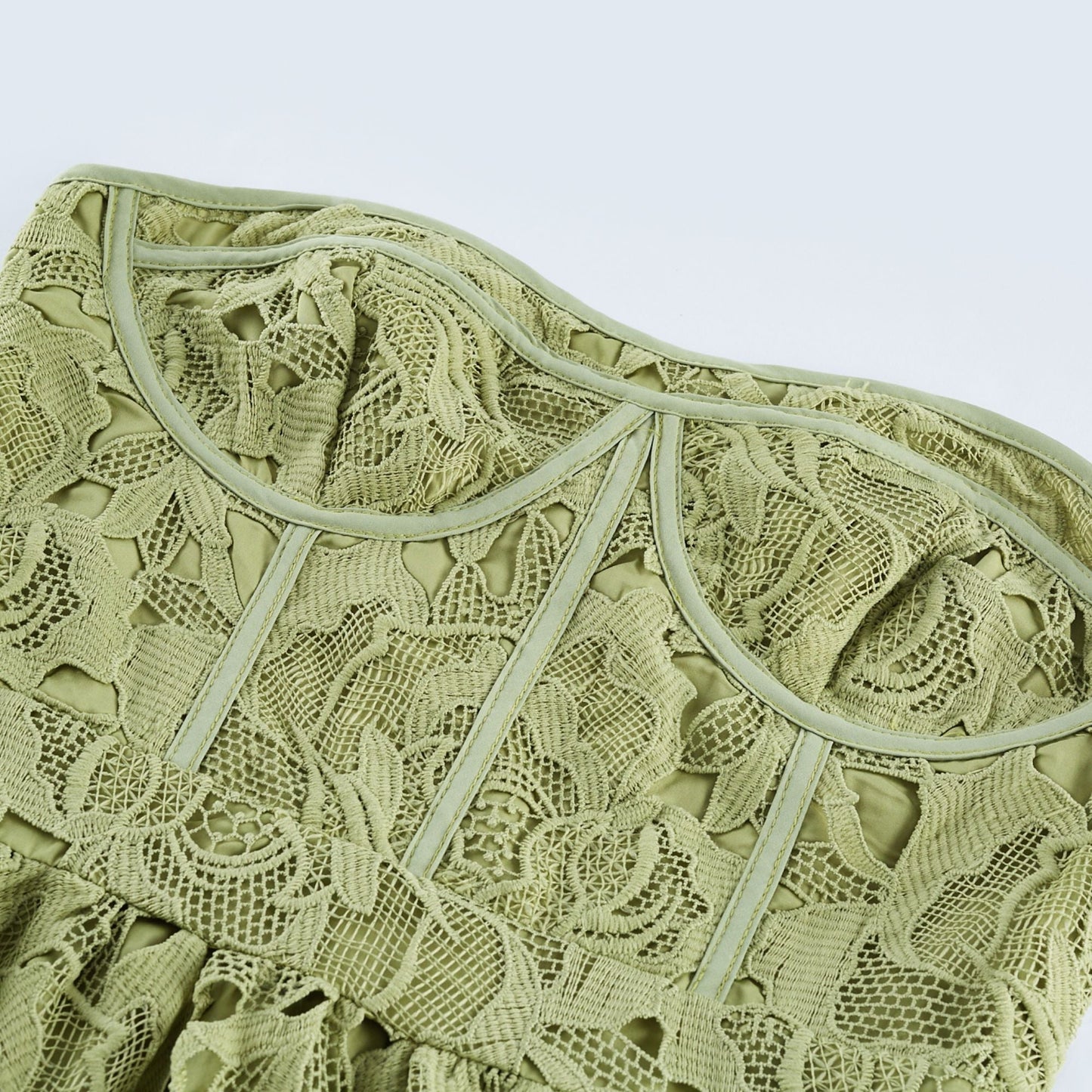 Sage Green Lace Strapless Maxi Dress with Flared Skirt for Women - Rosa