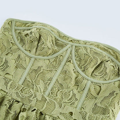 Sage Green Lace Strapless Maxi Dress with Flared Skirt for Women - Rosa