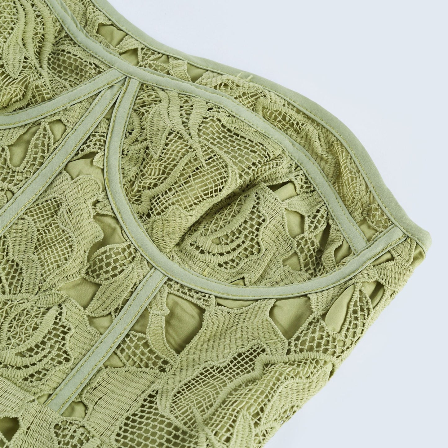 Sage Green Lace Strapless Maxi Dress with Flared Skirt for Women - Rosa