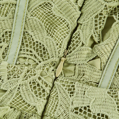 Sage Green Lace Strapless Maxi Dress with Flared Skirt for Women - Rosa