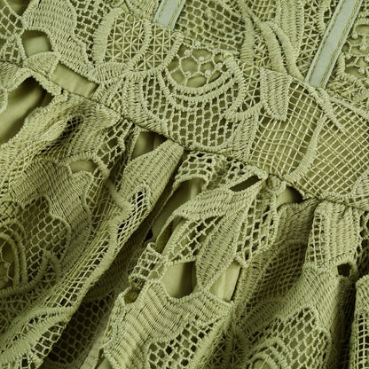 Sage Green Lace Strapless Maxi Dress with Flared Skirt for Women - Rosa