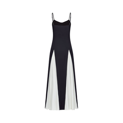 Black and White Spaghetti Strap Maxi Dress with Side Slit for Women - Alessandra