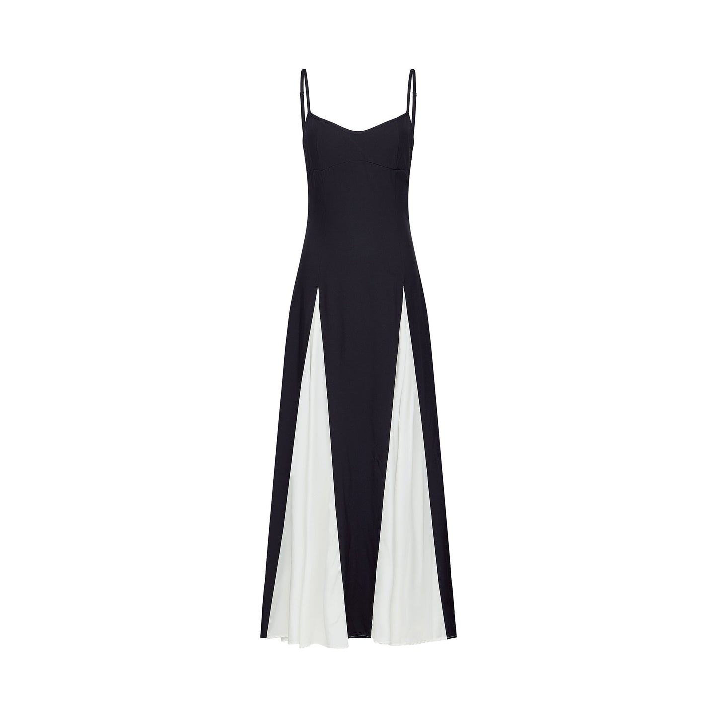 Black and White Spaghetti Strap Maxi Dress with Side Slit for Women - Alessandra