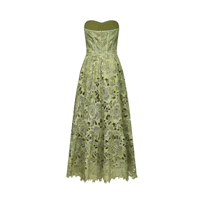 Sage Green Lace Strapless Maxi Dress with Flared Skirt for Women - Rosa