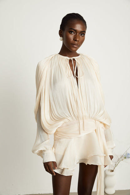 Peach Pleated Blouse with Belt for Women - Lara