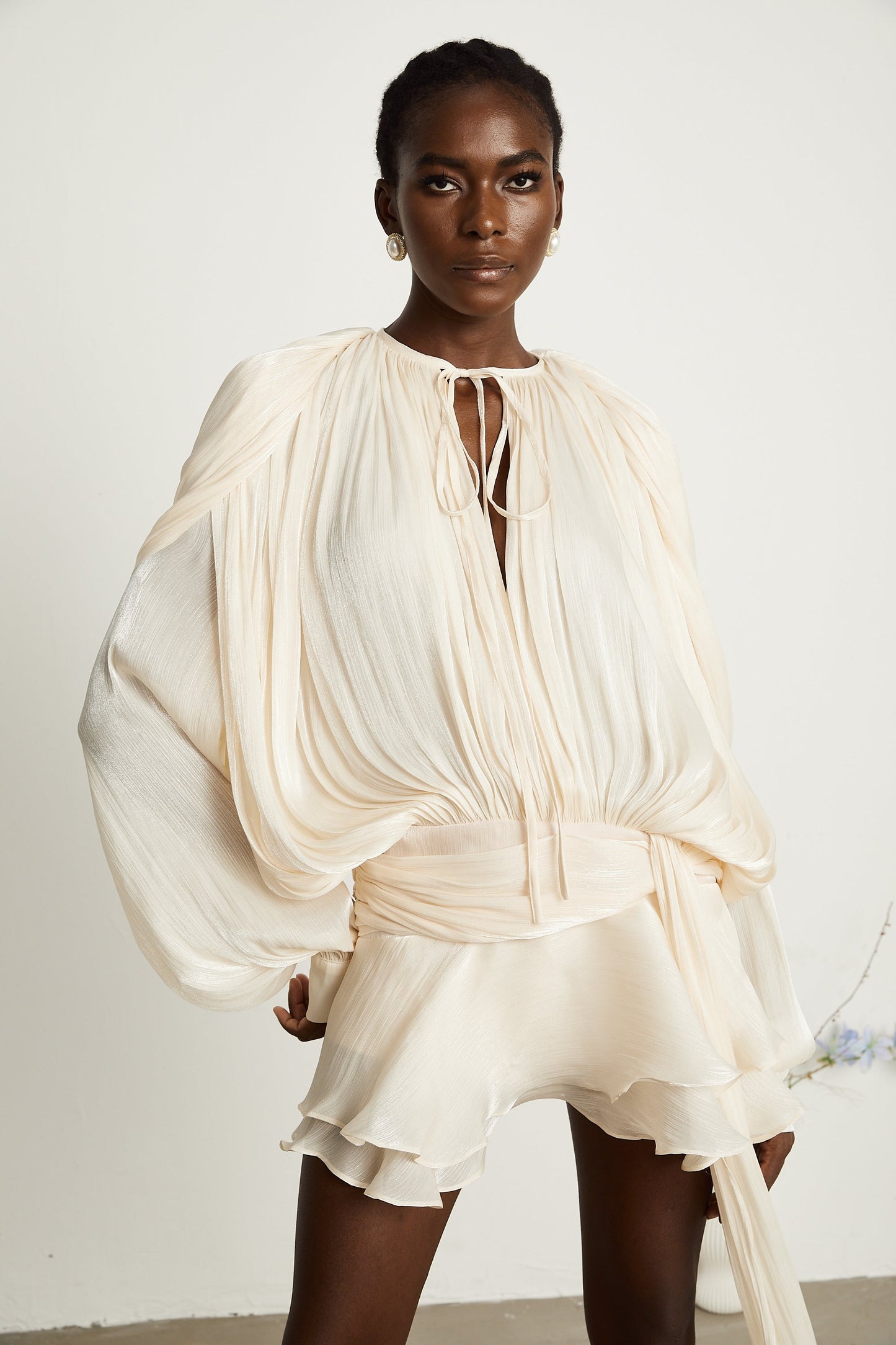 Peach Pleated Blouse with Belt for Women - Lara