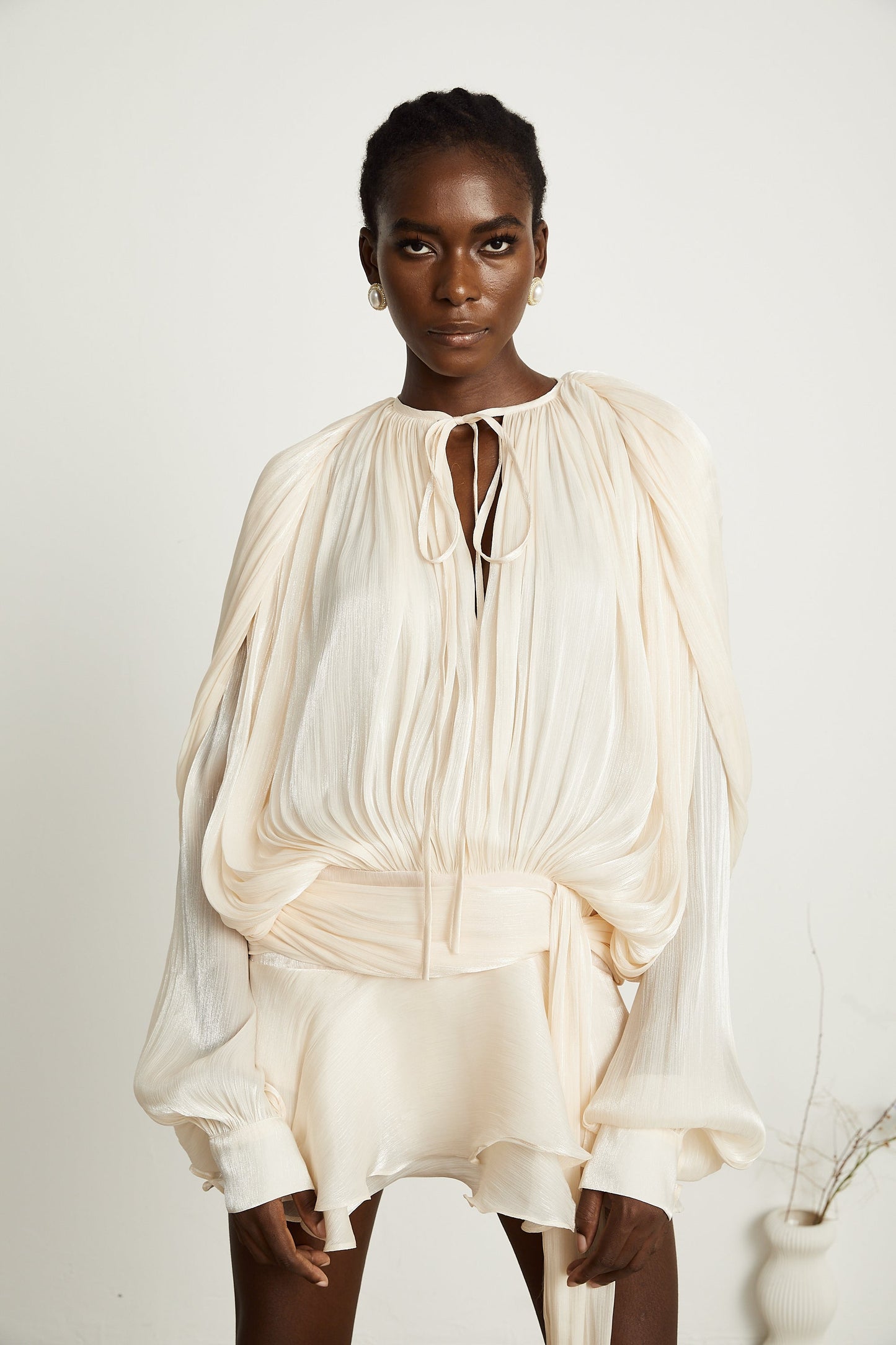 Peach Pleated Blouse with Belt for Women - Lara