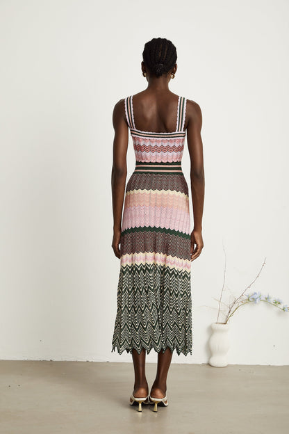 Multi-Color Knit Maxi Dress with Chevron Pattern for Women - Sabrina