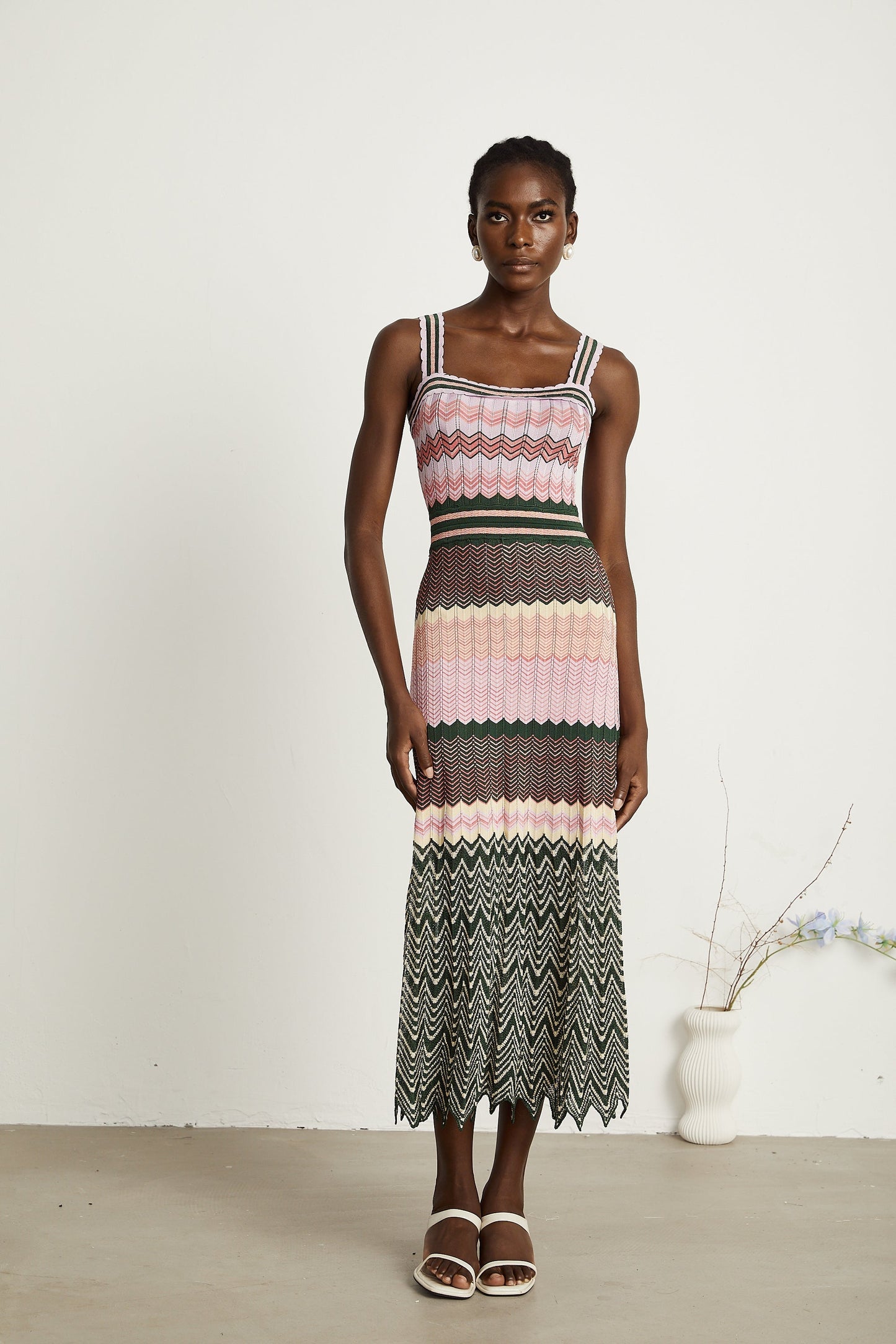 Multi-Color Knit Maxi Dress with Chevron Pattern for Women - Sabrina