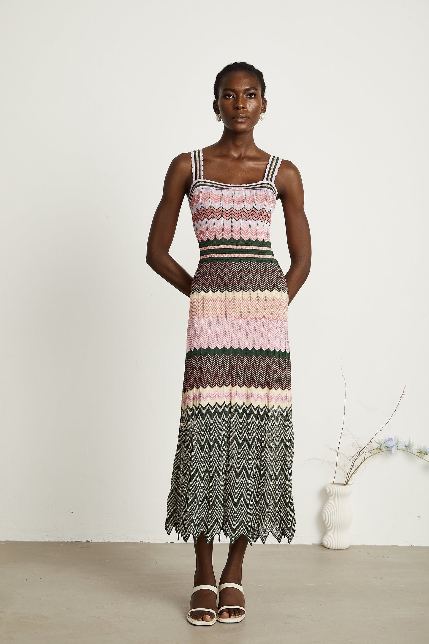 Multi-Color Knit Maxi Dress with Chevron Pattern for Women - Sabrina