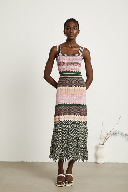 Multi-Color Knit Maxi Dress with Chevron Pattern for Women - Sabrina