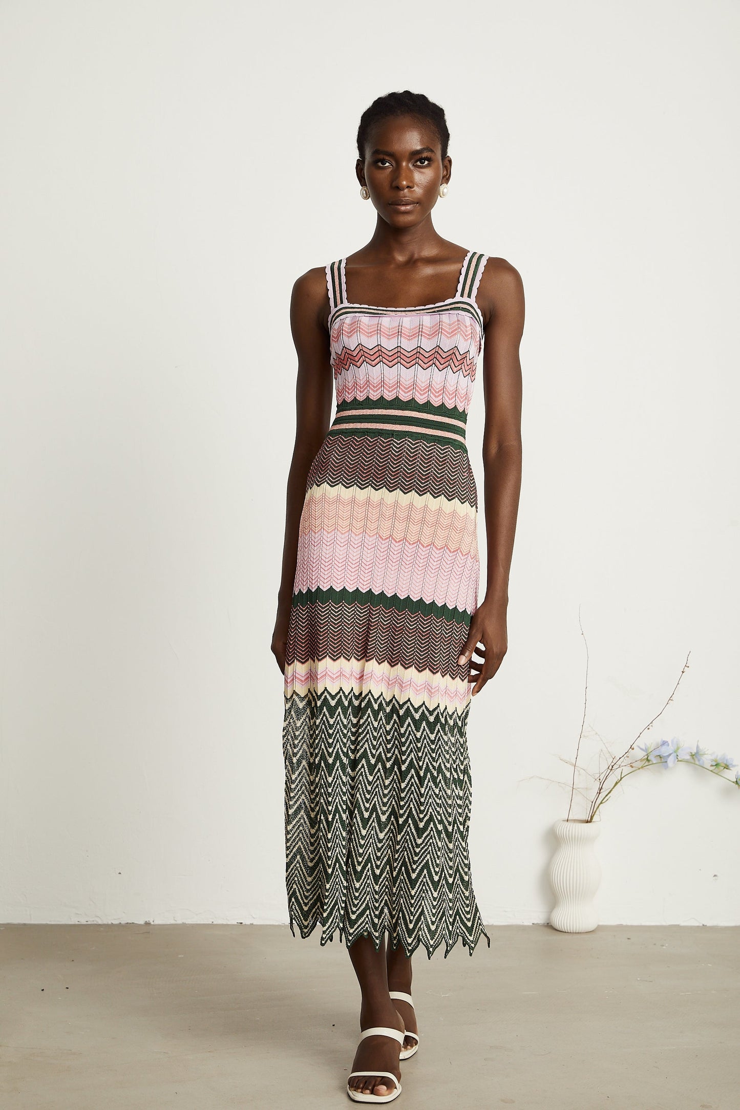 Multi-Color Knit Maxi Dress with Chevron Pattern for Women - Sabrina