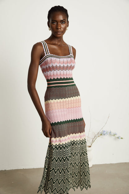 Multi-Color Knit Maxi Dress with Chevron Pattern for Women - Sabrina