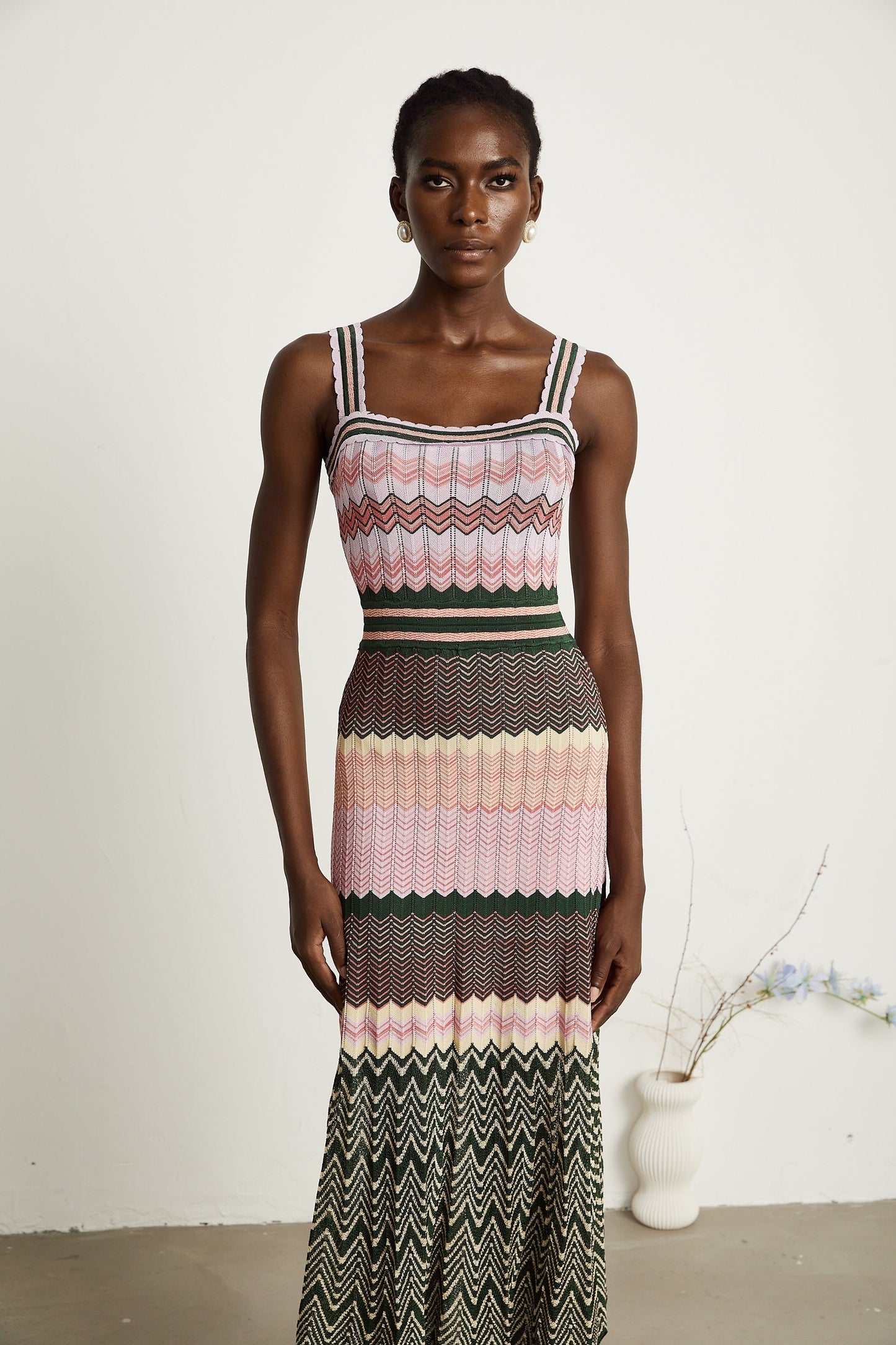 Multi-Color Knit Maxi Dress with Chevron Pattern for Women - Sabrina