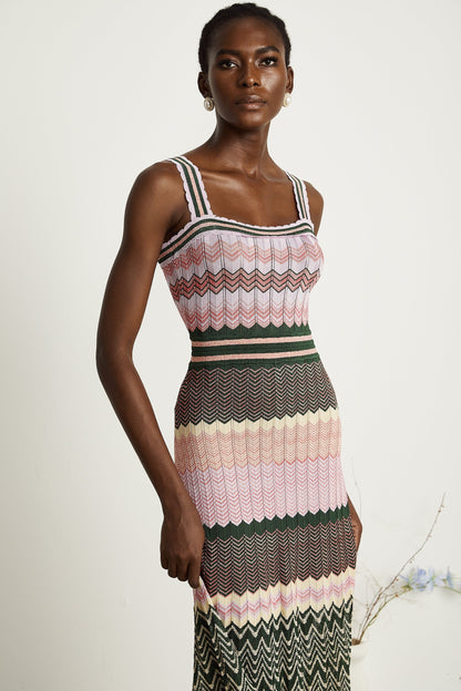 Multi-Color Knit Maxi Dress with Chevron Pattern for Women - Sabrina