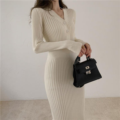 Ribbed Button-Down Knit Dress for Women - Tiziana