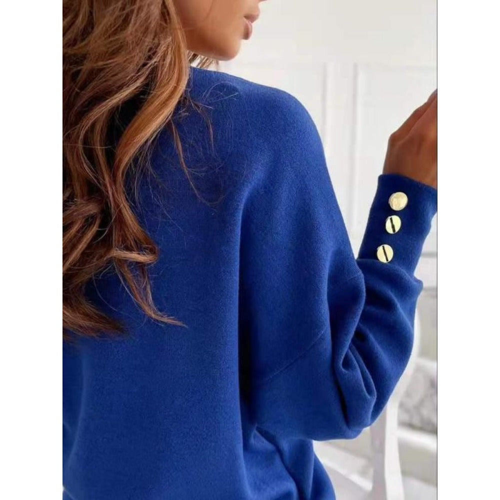 V-Neck Sweater with Button Sleeves for Women - Antonella
