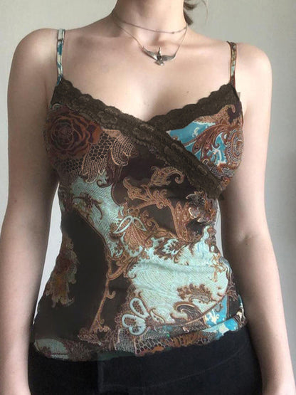 Brown Vintage Botanical Prints Cami Top