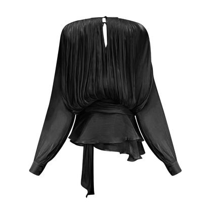 Black Pleated Mini Dress with Tie Waist for Women - Anita