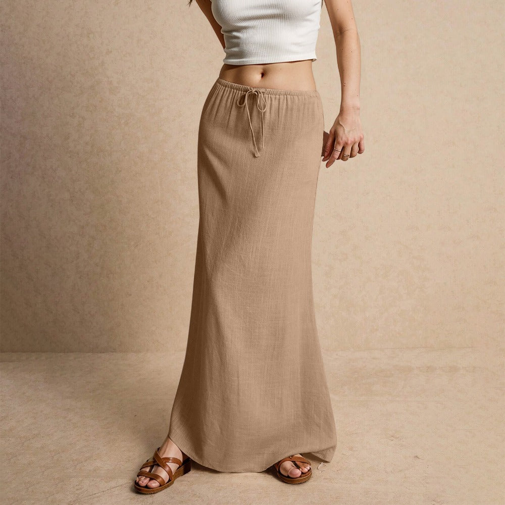 Drawstring Waist Linen Maxi Skirt for Women - Simona