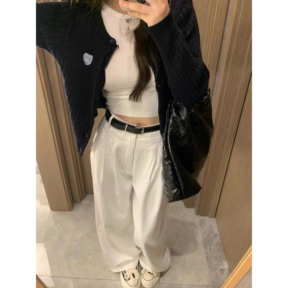 White Wide Leg High Waist Pants for Women - Viviana