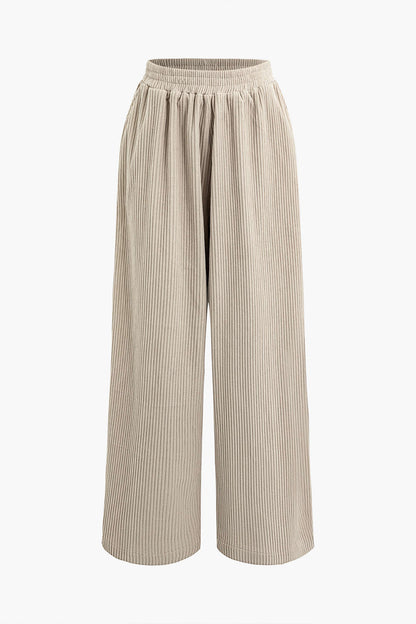 Retro Tan Solid Pleated Wide Leg Pants