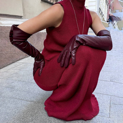 Ribbed Knit Set with High Neck for Women - Ester