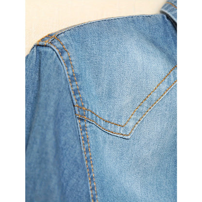 Blue Denim Button Up Tie Front Shirt for Women - Vera
