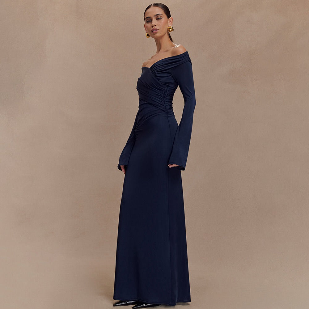 Long Sleeve Maxi Dress with Ruched Detail for Women - Immacolata