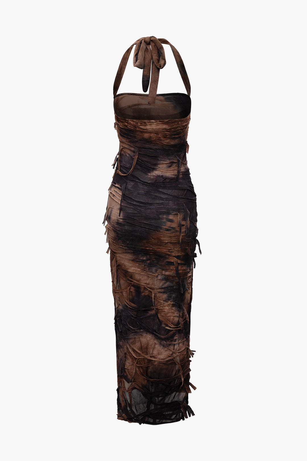 Vintage Tie Dye Distressed Mesh Maxi Dress with Slit Halter