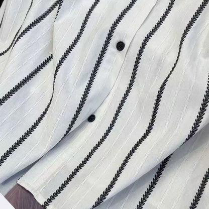 White and Black Striped Sleeveless Blouse for Women - Gisella