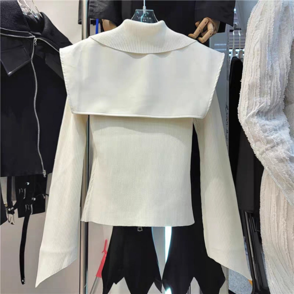 Zip Up Knit Jacket with Wide Collar for Women - Raffaella