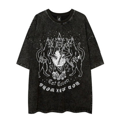 Camiseta de manga corta con estampado de gato y diseño punk de tormenta de arena para hombre