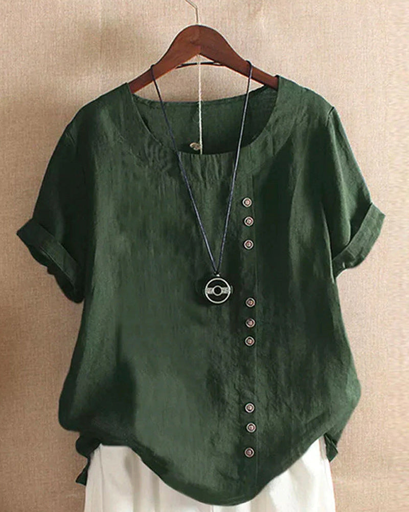 Women’s Summer Casual Linen Blouse | Short Sleeve