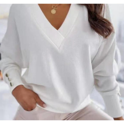 V-Neck Sweater with Button Sleeves for Women - Antonella