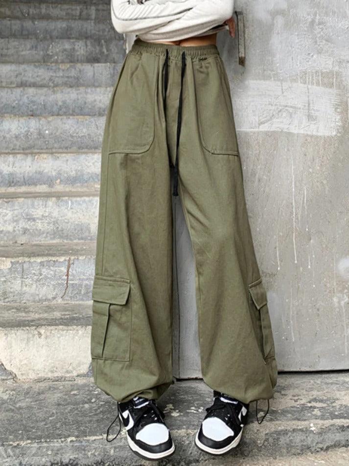 Pantalones cargo holgados vintage con cordón y bolsillos grandes