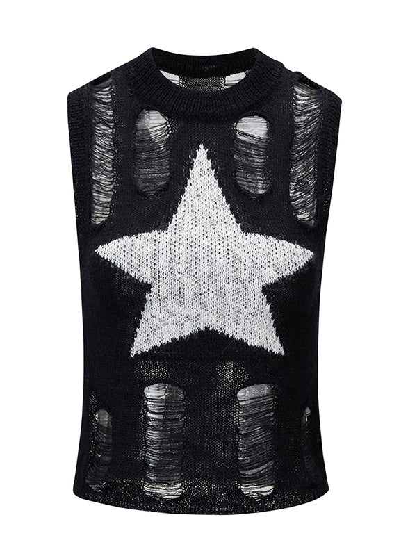 Black Y2K Knitt Star Star Toque