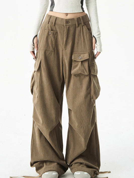 Vintage Street Corduroy Cargo Pants with Multi Pockets