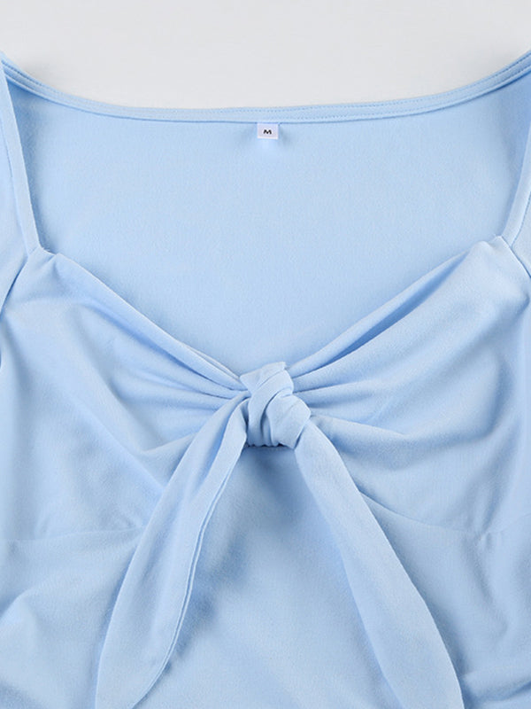 Blue Front Ruffle Short Sleeve Tee