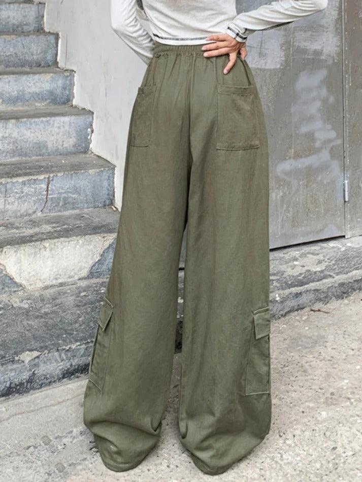 Pantalones cargo holgados vintage con cordón y bolsillos grandes