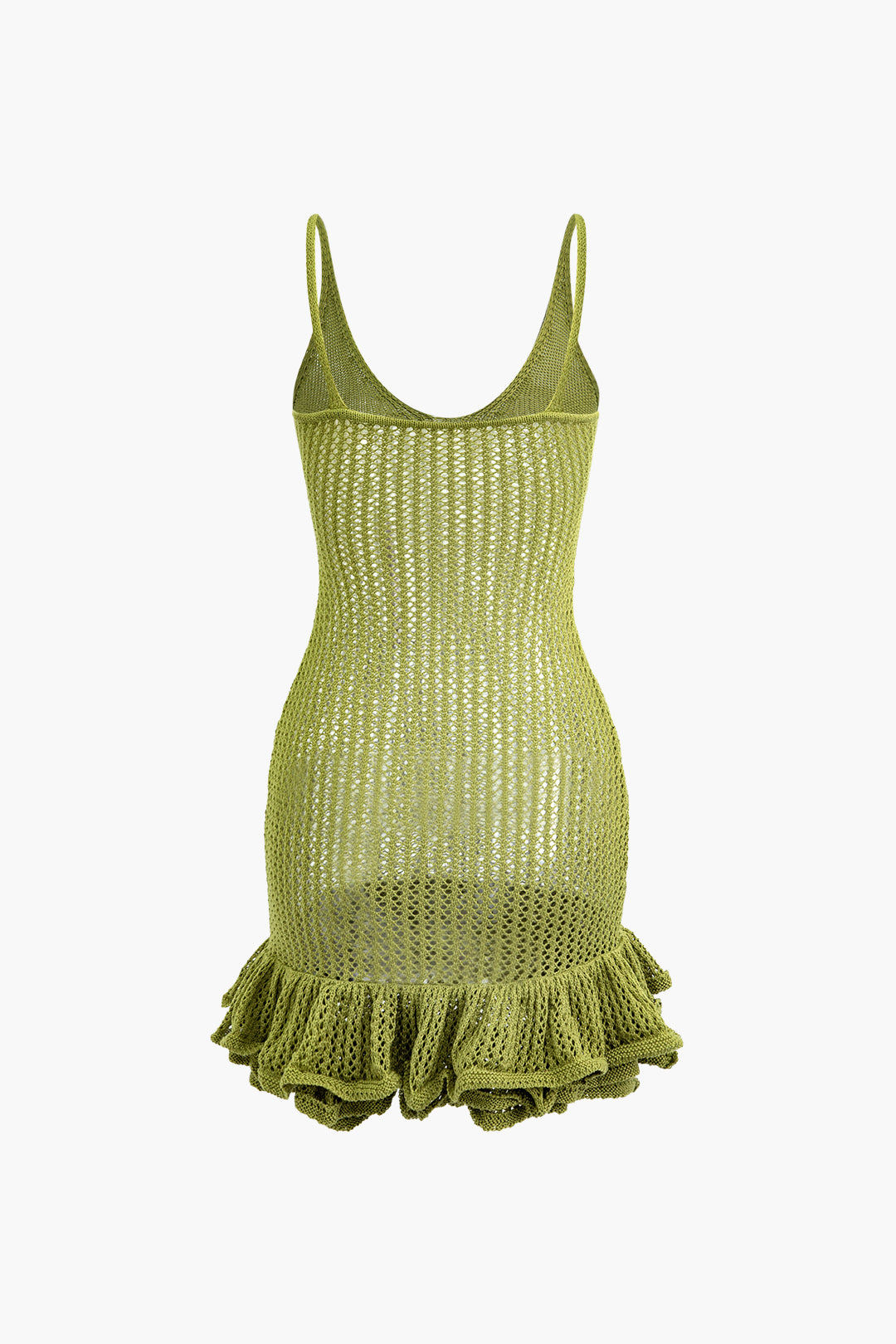 Solid Color Open Knit Ruffle Hem Cami Mini Dress