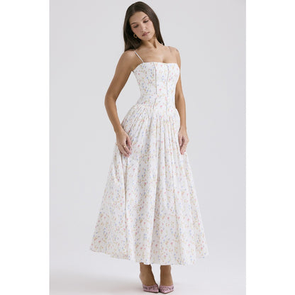 Floral Midi Dress with Spaghetti Straps for Women - Lina