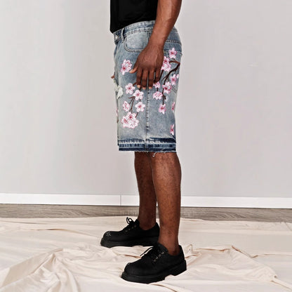 Denim Shorts with Floral Print for Men - Lucrezia