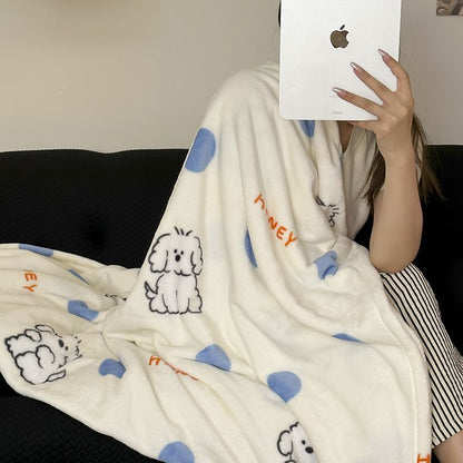 White Fleece Blanket with Dog Print for Women - Dolores