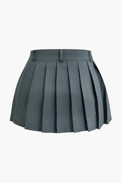 Solid Color Y2K Buckle Layer Pleated Mini Skirt