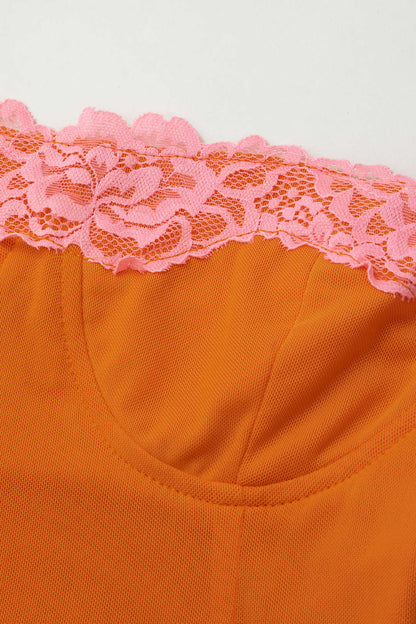 Orange Lace Trim Cami Midi Dress